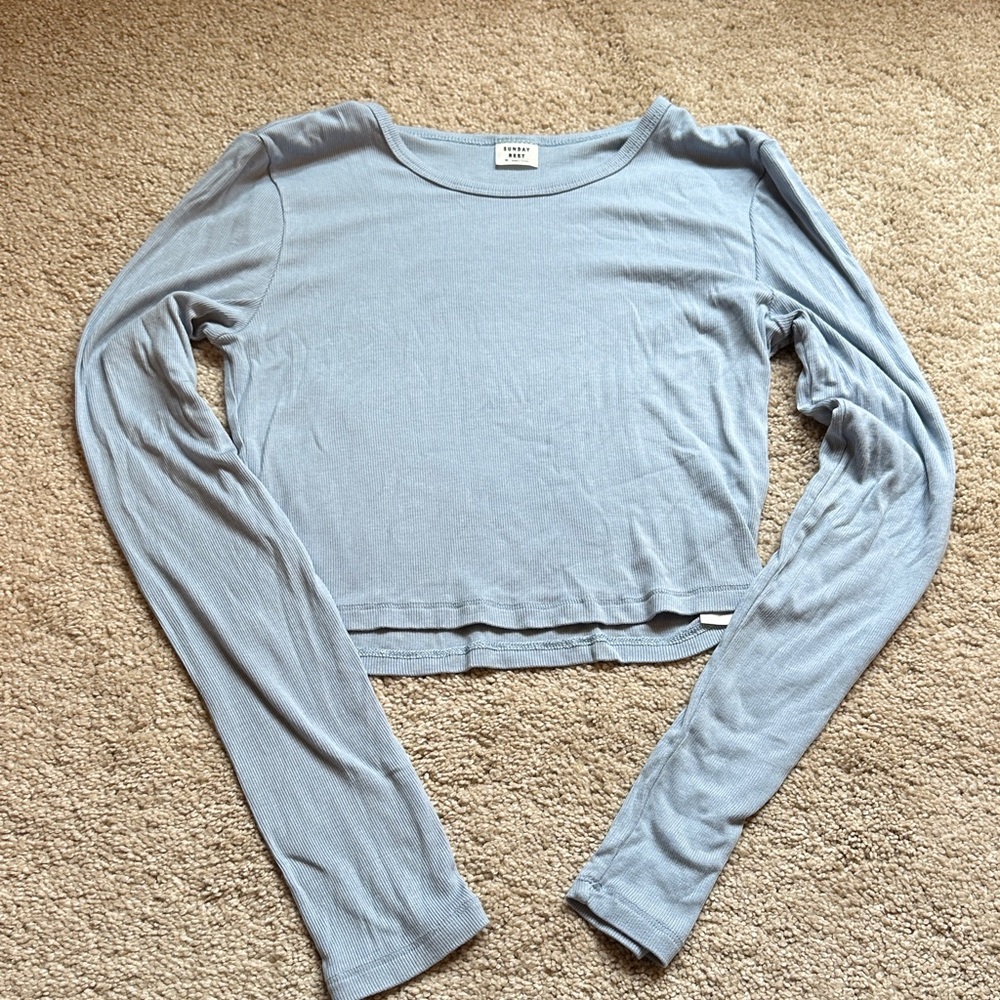 Aritzia Sunday Best Light Blue Long-Sleeve Crop Top - Women